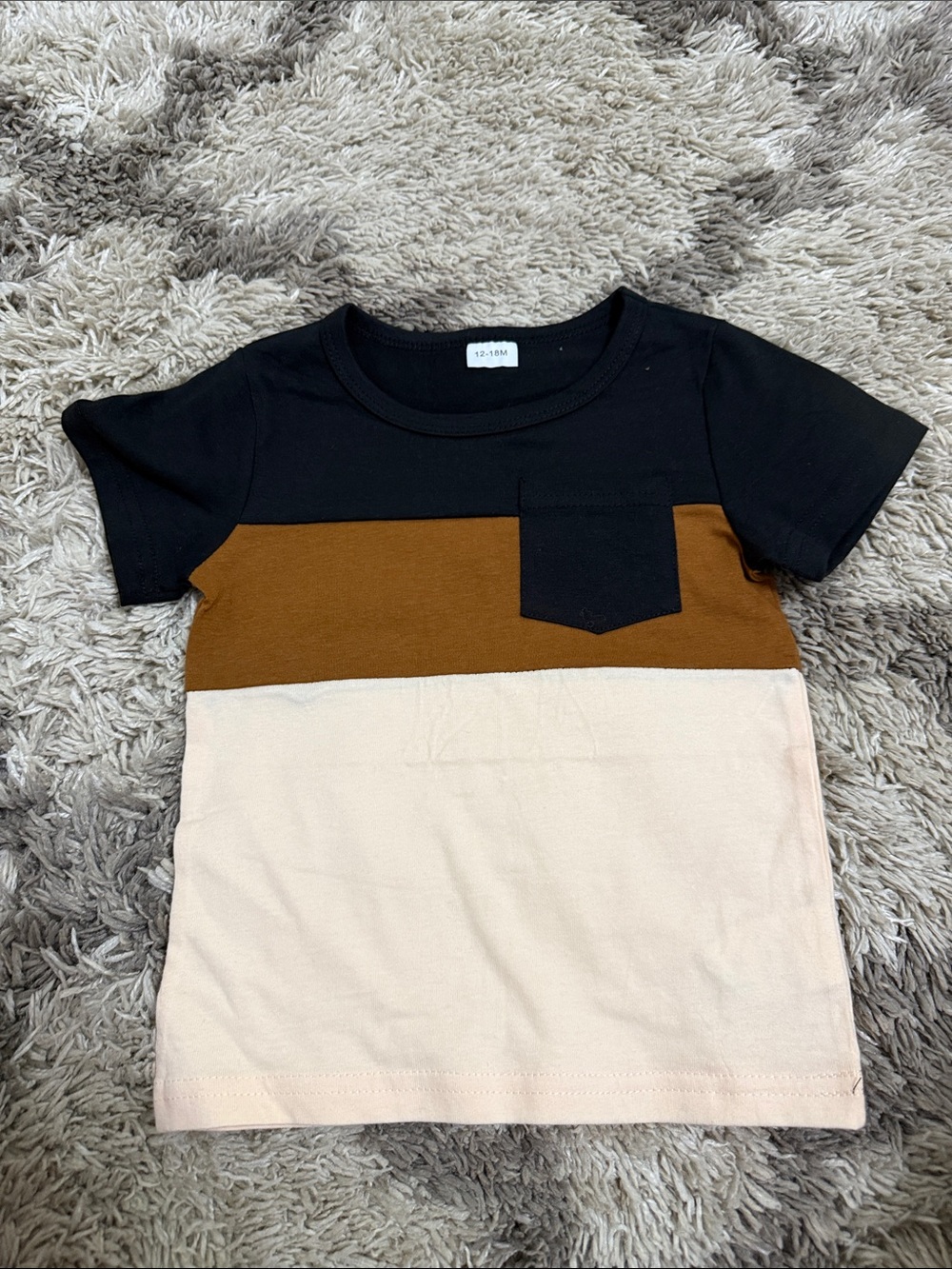 Unbranded Kids Colorblock Pocket Tee - Black, Brown & Cream